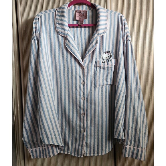 Hello Kitty Women's Pajama Top Size 2X Forever 21 Striped Kitty Face Pocket EUC - Picture 1 of 6